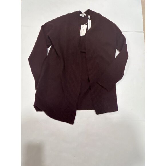 VINCE Rib Placket Wool Cashmere Blend Cardigan Cherry Night - Picture 3 of 6